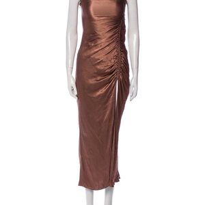 Shona Joy Brown Asymmetrical Ruched Cocktail Dress